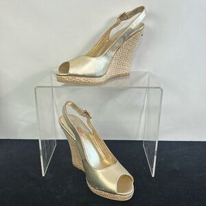 Lilly Pulitzer Gold Straw Wedges